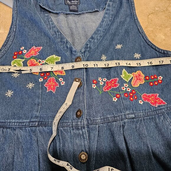 Jane Ashley Denim Dress Jumper Maxi‎ Embroidered Button Front Grannie Core M - Picture 3 of 7